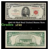 1963 $5 Red Seal United States Note Grades xf