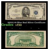 1953A $5 Blue Seal Silver Certificate Grades vf++