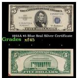 1953A $5 Blue Seal Silver Certificate Grades xf+