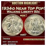 IC 1934-d Walking Liberty Half Dollar Near Top Pop