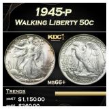 1945-p Walking Liberty Half Dollar 50c Grades GEM+