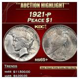 1921-p Peace Dollar 1 ms65+ SEGS