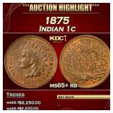 IC 1875 Indian Cent 1c ms65+ rb SEGS