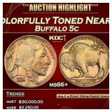 IC 1934-d Buffalo Nickel Colorfully Toned Near Top