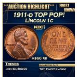 IC 1911-d Lincoln Cent TOP POP! 1c ms66 rb SEGS