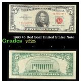 1963 $5 Red Seal United States Note Grades vf+