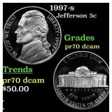 1997-s Proof Jefferson Nickel 5c pr70 dcam SEGS