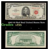 1963 $5 Red Seal United States Note Grades vf++