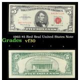 1963 $5 Red Seal United States Note Grades vf++