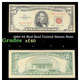 1963 $5 Red Seal United States Note Grades xf