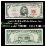 1963 $5 Red Seal United States Note Grades Choice