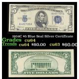 1934C $5 Blue Seal Silver Certificate Grades Choic