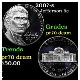 2007-s Proof Jefferson Nickel 5c pr70 dcam SEGS