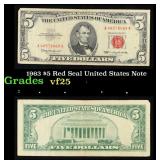 1963 $5 Red Seal United States Note Grades vf+