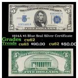 1934A $5 Blue Seal Silver Certificate Grades Selec