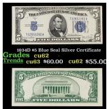 1934D $5 Blue Seal Silver Certificate Grades Selec