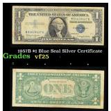 1957B $1 Blue Seal Silver Certificate Grades vf+