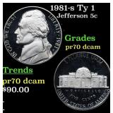 1981-s Ty 1 Proof Jefferson Nickel 5c pr70 dcam SE