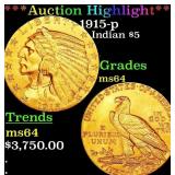 *Highlight* 1915-p Gold Indian Half Eagle $5 Choic