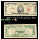 1963 $5 Red Seal United States Note Grades vf++