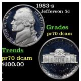 1983-s Proof Jefferson Nickel 5c Graded pr70 dcam