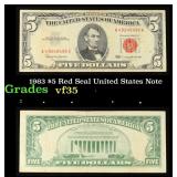 1963 $5 Red Seal United States Note Grades vf++