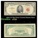 1963 $5 Red Seal United States Note Grades vf++