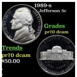 1989-s Proof Jefferson Nickel 5c pr70 dcam SEGS