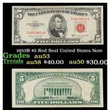 1953B $5 Red Seal United States Note Grades Select