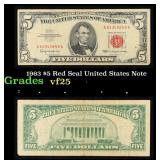 1963 $5 Red Seal United States Note Grades vf+