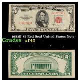 1953B $5 Red Seal United States Note Grades xf