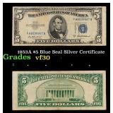 1953A $5 Blue Seal Silver Certificate Grades vf++