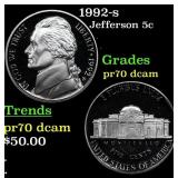 1992-s Proof Jefferson Nickel 5c pr70 dcam SEGS