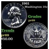 1961 Proof Washington Quarter 25c Grades GEM++ Pro