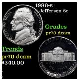 1986-s Proof Jefferson Nickel 5c pr70 dcam SEGS