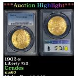 PCGS 1902-s Gold Liberty Double Eagle $20 ms60 PCG