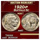 1920-p Buffalo Nickel 5c ms67 SEGS