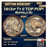 1913-p Ty II Buffalo Nickel TOP POP! 5c ms67+ SEGS