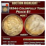 1934-d Peace Dollar Colorfully Toned $1 ms64+ SEGS