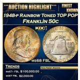 1948-p Franklin Half Dollar Rainbow Toned TOP POP!