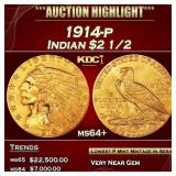 IO 1914-p Gold Indian Quarter Eagle $2 1/2 ms64+ S