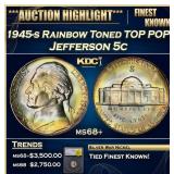 1945-s Jefferson Nickel Rainbow Toned TOP POP! 5c