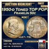 YO 1950-d Franklin Half Dollar Toned TOP POP! 50c