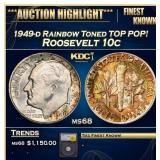 1949-d Roosevelt Dime Rainbow Toned TOP POP! 10c m