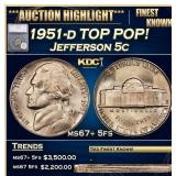 1951-d Jefferson Nickel TOP POP! 5c ms67+ 5fs SEGS