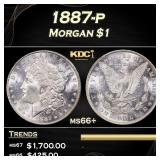 1887-p Morgan Dollar $1 Grades ms66+