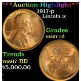 *Highlight* 1917-p Lincoln Cent 1c ms67 rd SEGS (f