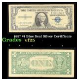 1957 $1 Blue Seal Silver Certificate Grades vf+