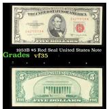 1953B $5 Red Seal United States Note Grades vf++