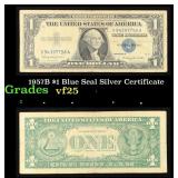 1957B $1 Blue Seal Silver Certificate Grades vf+